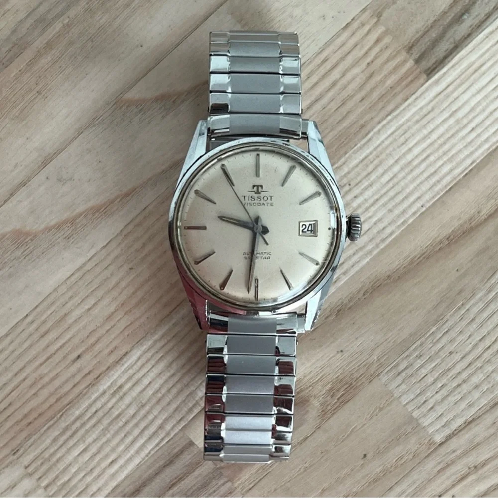 Tissot Men's Watch Visodate Automatic Seastar RARE Vintage Silver Tone Dial Date